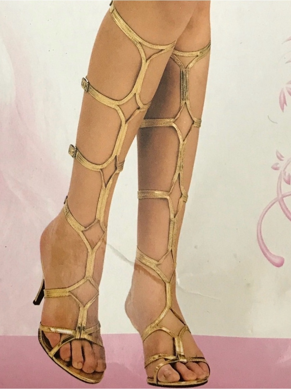 RARE Greek Goddess Shoes Gold Costume Tall Gladiator By Secret Wishes Size 7/8